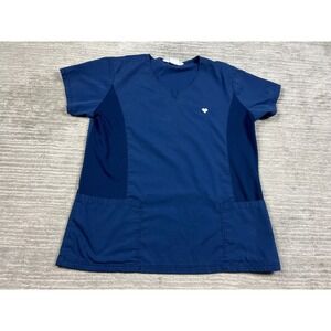 Superior Uniform Group Scrub Top Womens Medium Navy Blue V-Neck Mesh Side Panels